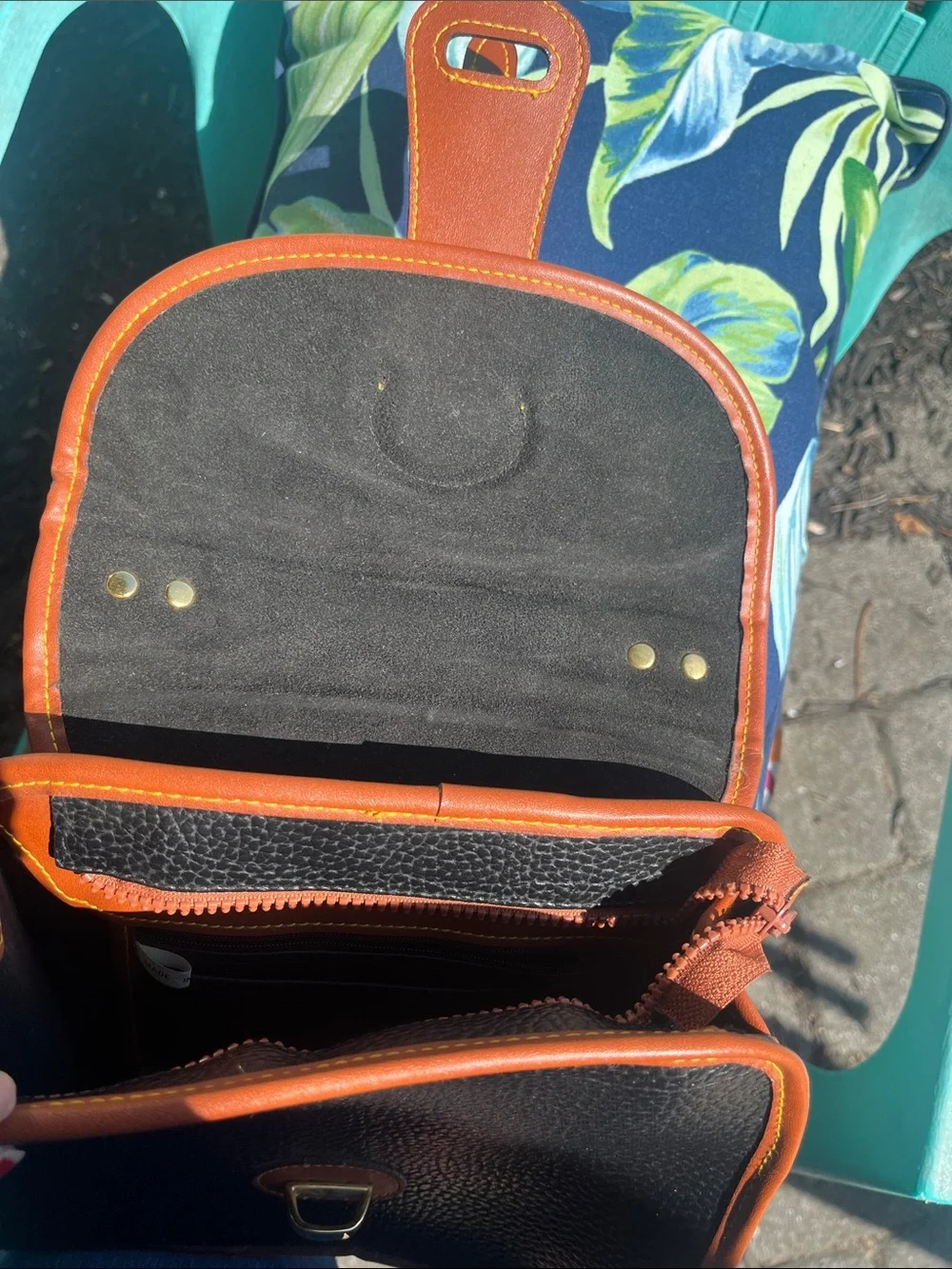 Dooney & Bourke Black Pebbled Leather Messenger with Tan Trim and Handle